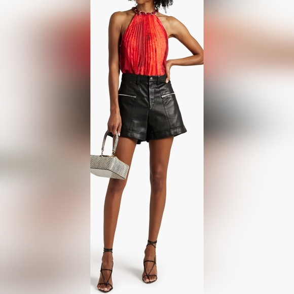 Alice + Olivia Red Orange Pleated Drapey Tank Top, Size S - Picture 2 of 10